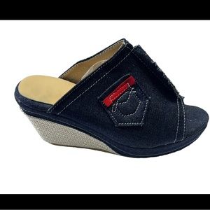 Womens Denim Peep Toe Mules Slippers Summer Platform Wedge Sandals Beach Shoe/ 8